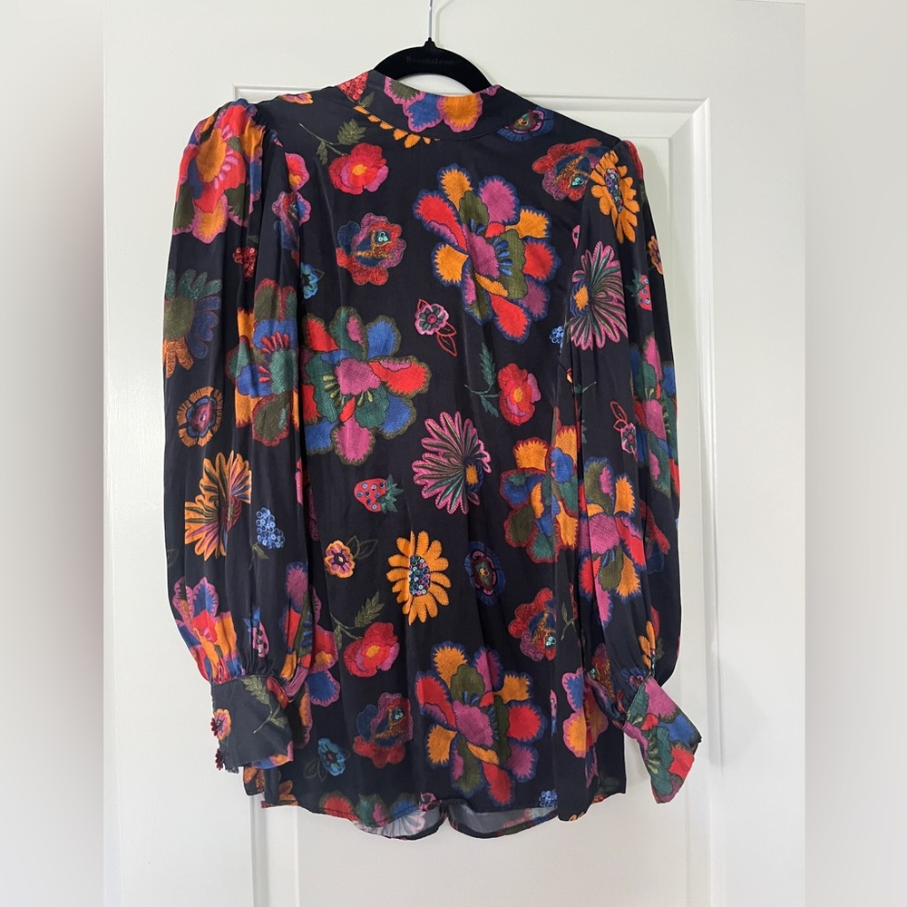 Farm Rio Lily's Garden Floral Mock Neck Blouse Size M